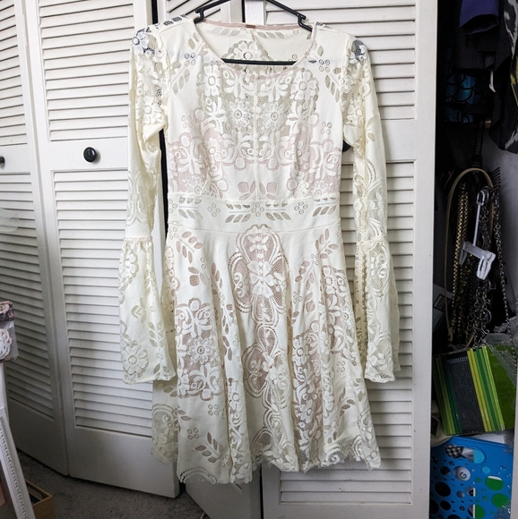 Free People cream lace boho/hippie skater dress size 2 - Picture 2 of 6